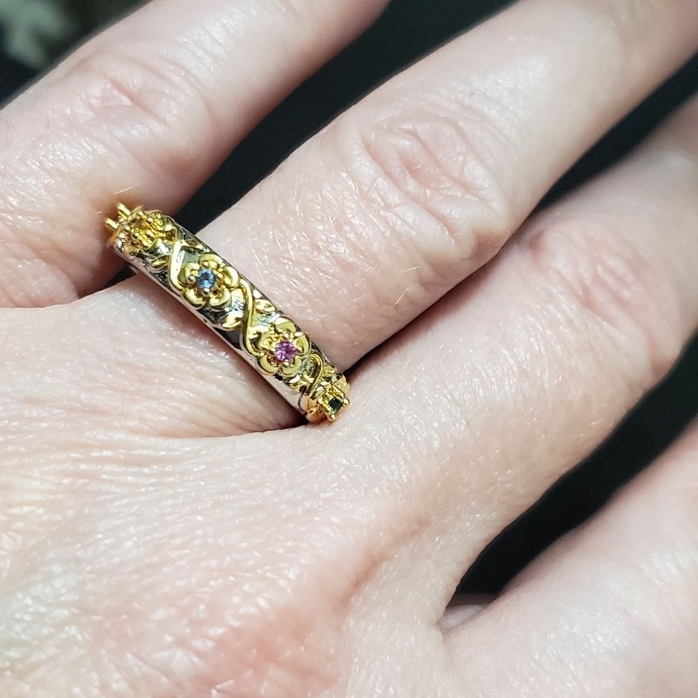 Silver and 18K gold flowered ring size 7
